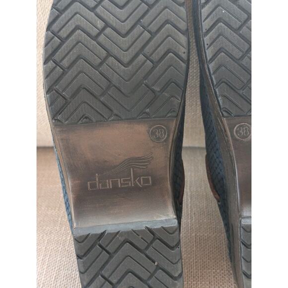 Dansko Shannon Clogs Mules Size 38 US 7.5-8 Tassels Blue Snake Suede Leather - Picture 8 of 9